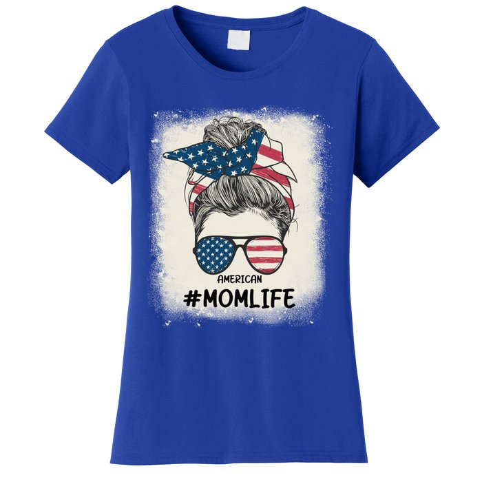 All American 4th Of July Meaningful Gift Mom Messy Bun Usa Gift Women's T-Shirt