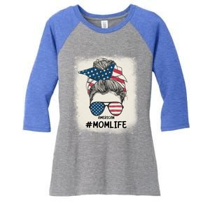 All American 4th Of July Meaningful Gift Mom Messy Bun Usa Gift Women's Tri-Blend 3/4-Sleeve Raglan Shirt