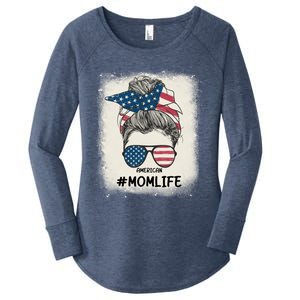 All American 4th Of July Meaningful Gift Mom Messy Bun Usa Gift Women's Perfect Tri Tunic Long Sleeve Shirt