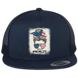 All American 4th Of July Meaningful Gift Mom Messy Bun Usa Gift Flat Bill Trucker Hat