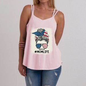 All American 4th Of July Meaningful Gift Mom Messy Bun Usa Gift Women's Strappy Tank