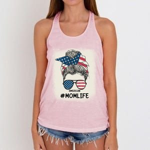 All American 4th Of July Meaningful Gift Mom Messy Bun Usa Gift Women's Knotted Racerback Tank