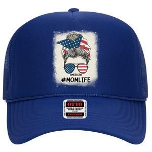 All American 4th Of July Meaningful Gift Mom Messy Bun Usa Gift High Crown Mesh Back Trucker Hat