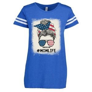 All American 4th Of July Meaningful Gift Mom Messy Bun Usa Gift Enza Ladies Jersey Football T-Shirt