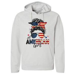 All American 4th Of July  Messy Bun USA Flag Performance Fleece Hoodie