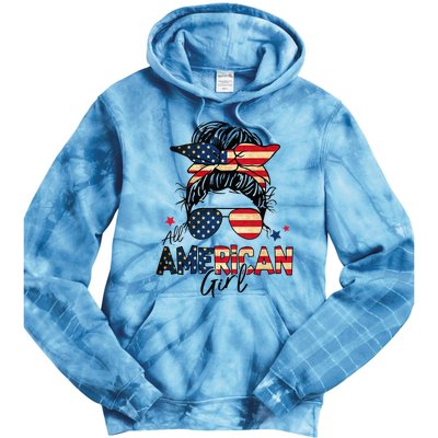 All American 4th Of July  Messy Bun USA Flag Tie Dye Hoodie