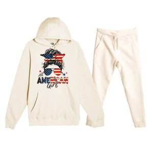 All American 4th Of July  Messy Bun USA Flag Premium Hooded Sweatsuit Set