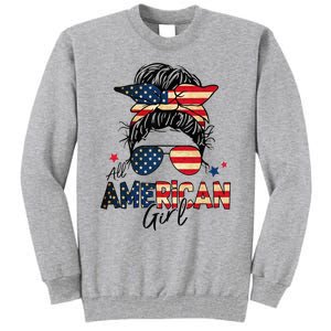 All American 4th Of July  Messy Bun USA Flag Tall Sweatshirt