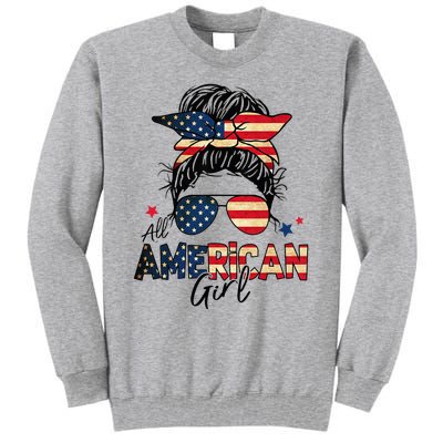 All American 4th Of July  Messy Bun USA Flag Tall Sweatshirt