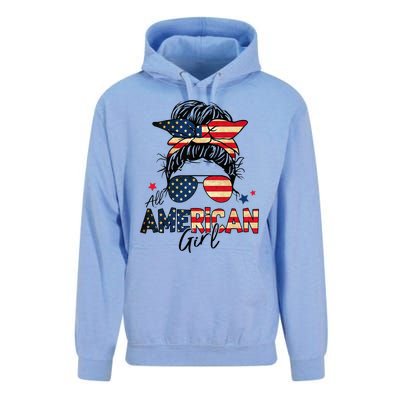 All American 4th Of July  Messy Bun USA Flag Unisex Surf Hoodie