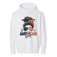 All American 4th Of July  Messy Bun USA Flag Garment-Dyed Fleece Hoodie