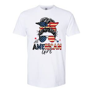 All American 4th Of July  Messy Bun USA Flag Softstyle CVC T-Shirt