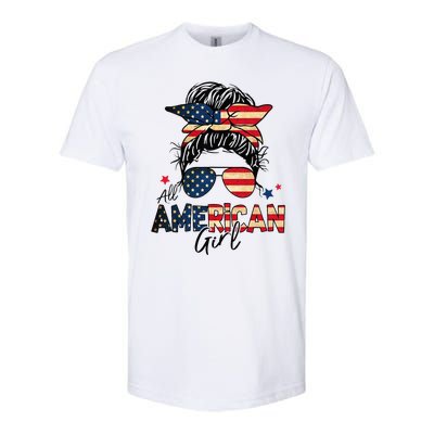 All American 4th Of July  Messy Bun USA Flag Softstyle CVC T-Shirt