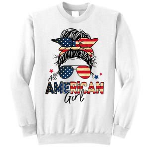 All American 4th Of July  Messy Bun USA Flag Sweatshirt