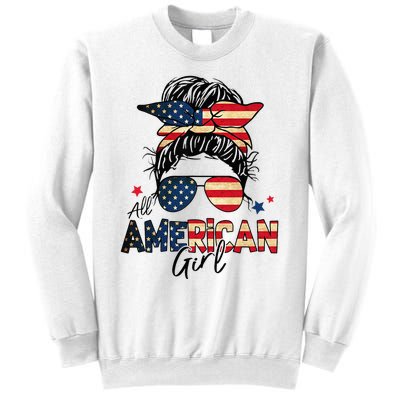 All American 4th Of July  Messy Bun USA Flag Sweatshirt