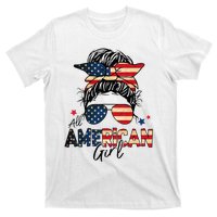 All American 4th Of July  Messy Bun USA Flag T-Shirt