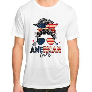 All American 4th Of July  Messy Bun USA Flag Adult ChromaSoft Performance T-Shirt