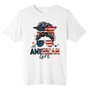 All American 4th Of July  Messy Bun USA Flag Tall Fusion ChromaSoft Performance T-Shirt