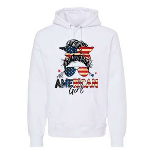 All American 4th Of July  Messy Bun USA Flag Premium Hoodie