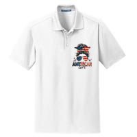 All American 4th Of July  Messy Bun USA Flag Dry Zone Grid Polo