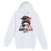 All American 4th Of July  Messy Bun USA Flag Premium Pullover Hoodie