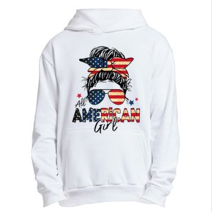 All American 4th Of July  Messy Bun USA Flag Urban Pullover Hoodie