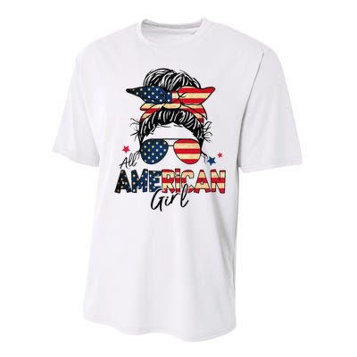 All American 4th Of July  Messy Bun USA Flag Performance Sprint T-Shirt