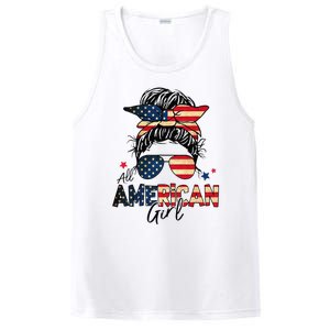 All American 4th Of July  Messy Bun USA Flag PosiCharge Competitor Tank