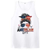 All American 4th Of July  Messy Bun USA Flag PosiCharge Competitor Tank