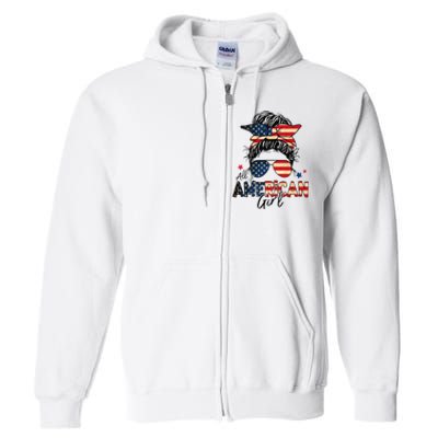 All American 4th Of July  Messy Bun USA Flag Full Zip Hoodie