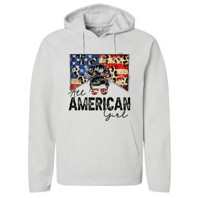 All American 4th Of July  Messy Bun USA Flag Performance Fleece Hoodie