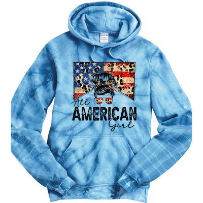 All American 4th Of July  Messy Bun USA Flag Tie Dye Hoodie