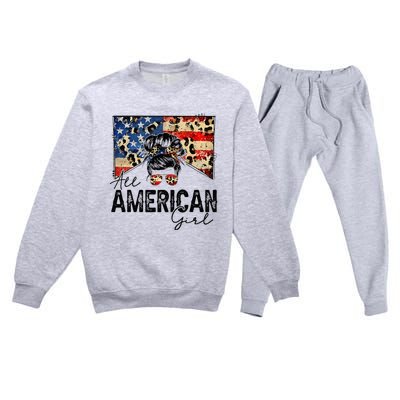 All American 4th Of July  Messy Bun USA Flag Premium Crewneck Sweatsuit Set