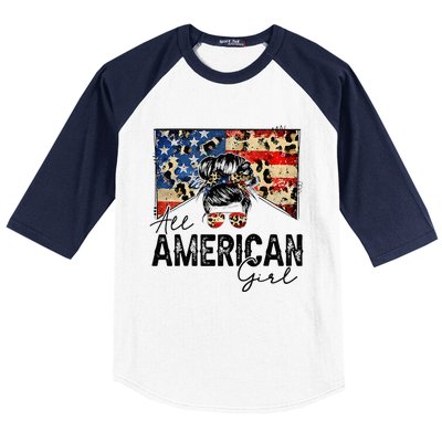 All American 4th Of July  Messy Bun USA Flag Baseball Sleeve Shirt