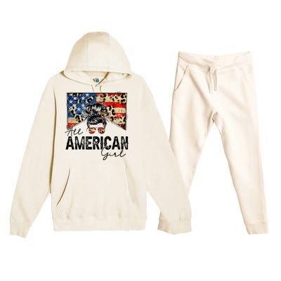 All American 4th Of July  Messy Bun USA Flag Premium Hooded Sweatsuit Set