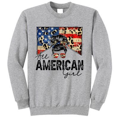 All American 4th Of July  Messy Bun USA Flag Tall Sweatshirt