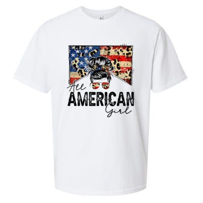 All American 4th Of July  Messy Bun USA Flag Sueded Cloud Jersey T-Shirt