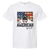 All American 4th Of July  Messy Bun USA Flag Garment-Dyed Heavyweight T-Shirt