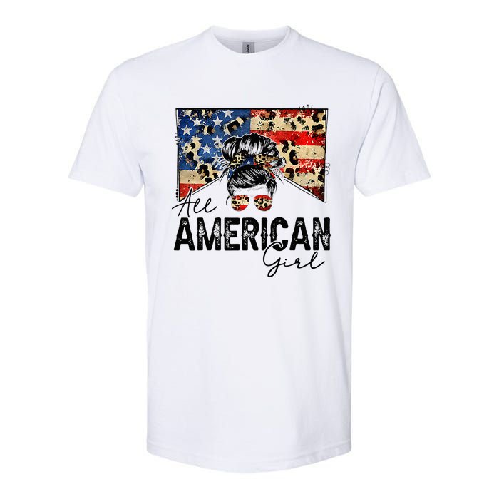 All American 4th Of July  Messy Bun USA Flag Softstyle CVC T-Shirt