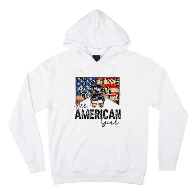 All American 4th Of July  Messy Bun USA Flag Hoodie