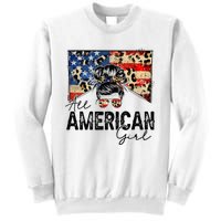 All American 4th Of July  Messy Bun USA Flag Sweatshirt