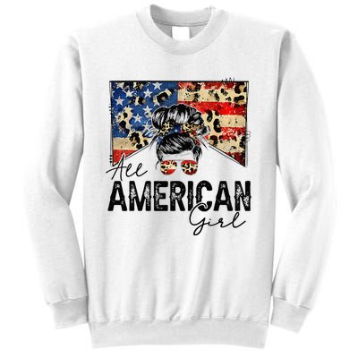 All American 4th Of July  Messy Bun USA Flag Sweatshirt