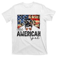 All American 4th Of July  Messy Bun USA Flag T-Shirt