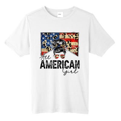 All American 4th Of July  Messy Bun USA Flag Tall Fusion ChromaSoft Performance T-Shirt