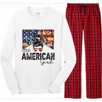 All American 4th Of July  Messy Bun USA Flag Long Sleeve Pajama Set