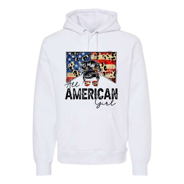 All American 4th Of July  Messy Bun USA Flag Premium Hoodie