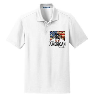 All American 4th Of July  Messy Bun USA Flag Dry Zone Grid Polo