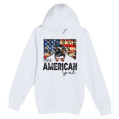 All American 4th Of July  Messy Bun USA Flag Premium Pullover Hoodie