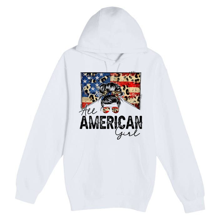 All American 4th Of July  Messy Bun USA Flag Premium Pullover Hoodie