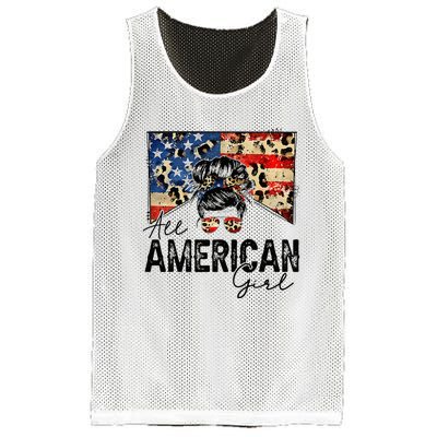 All American 4th Of July  Messy Bun USA Flag Mesh Reversible Basketball Jersey Tank